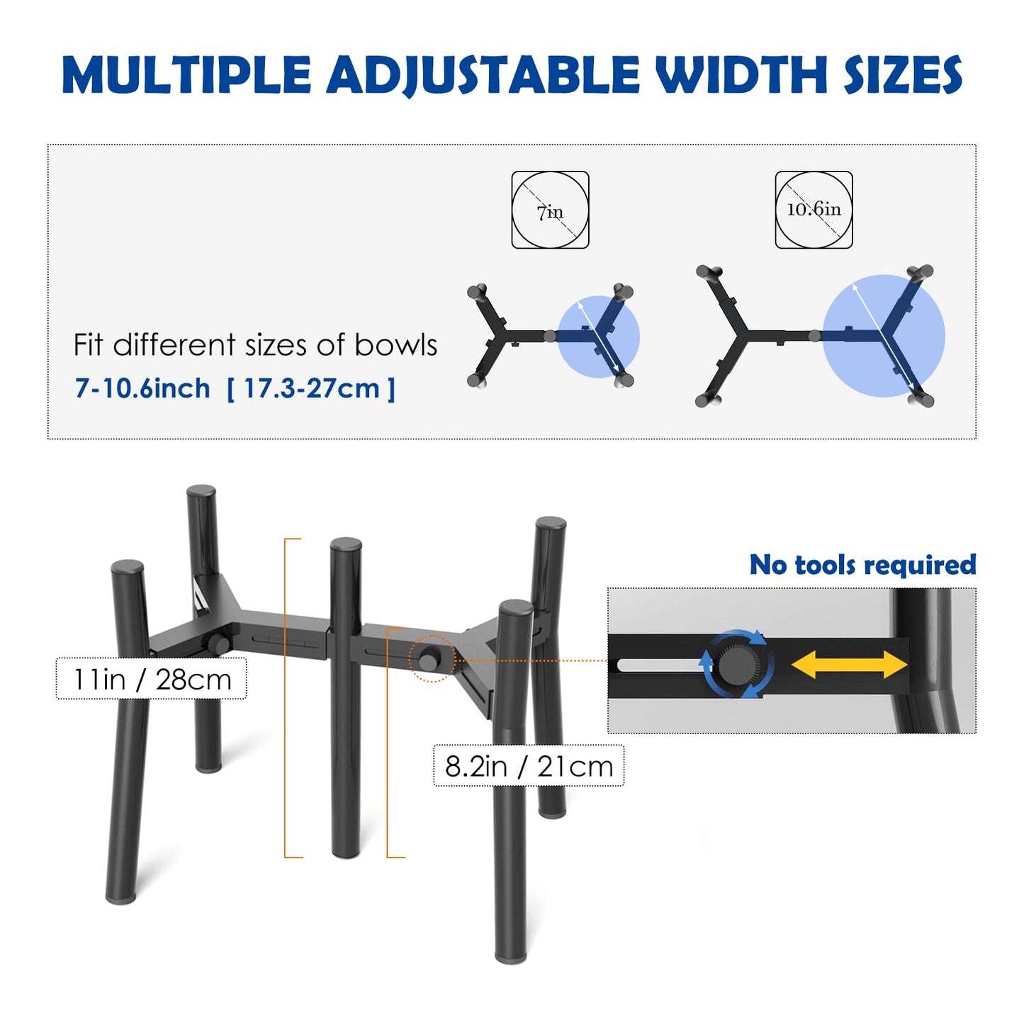 TIDANT Adjustable Raised Dog Bowl Stand for Medium & Large Dogs – 11" Tall Elevated Feeder Fits 7–10.6" Wide Bowls, 2-in-1 Dog Food & Water Bowl Holder (Bowls Not Included)