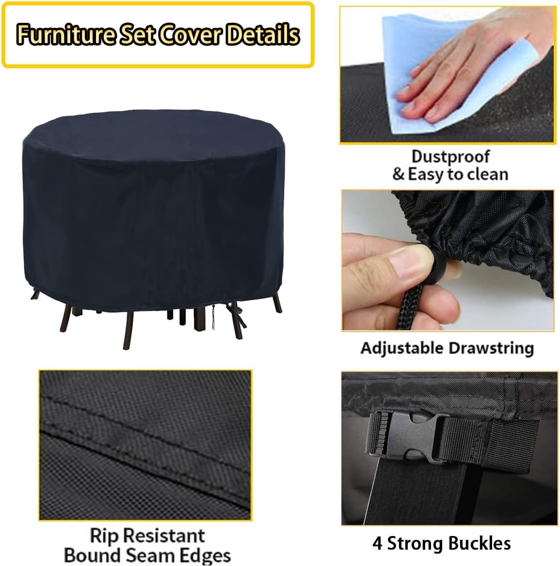 POMER Patio Furniture Covers, 48inch Round Bar Height Table Chair Set Cover Waterproof Outdoor Table Cover for Garden Furniture Set - 48" D x 28" H