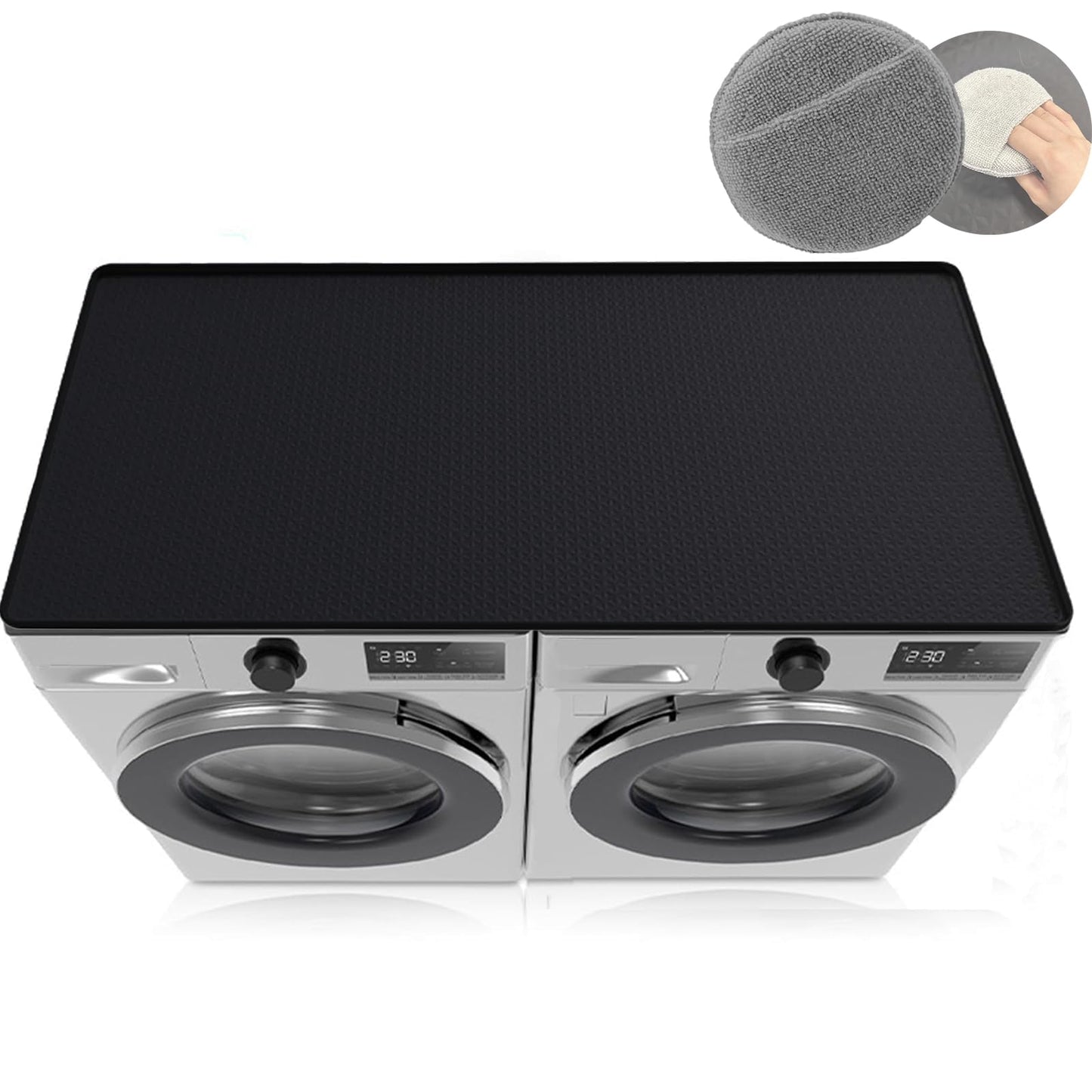 54" x 27.5" Washer and Dryer Covers for The Top, Large Non Slip Silicone Mat for Washing Machine and Dryer Top Protector, with Cleaning Sponge，Dust-Proof Washer Cover Pad Laundry Room Kitchen (Black)