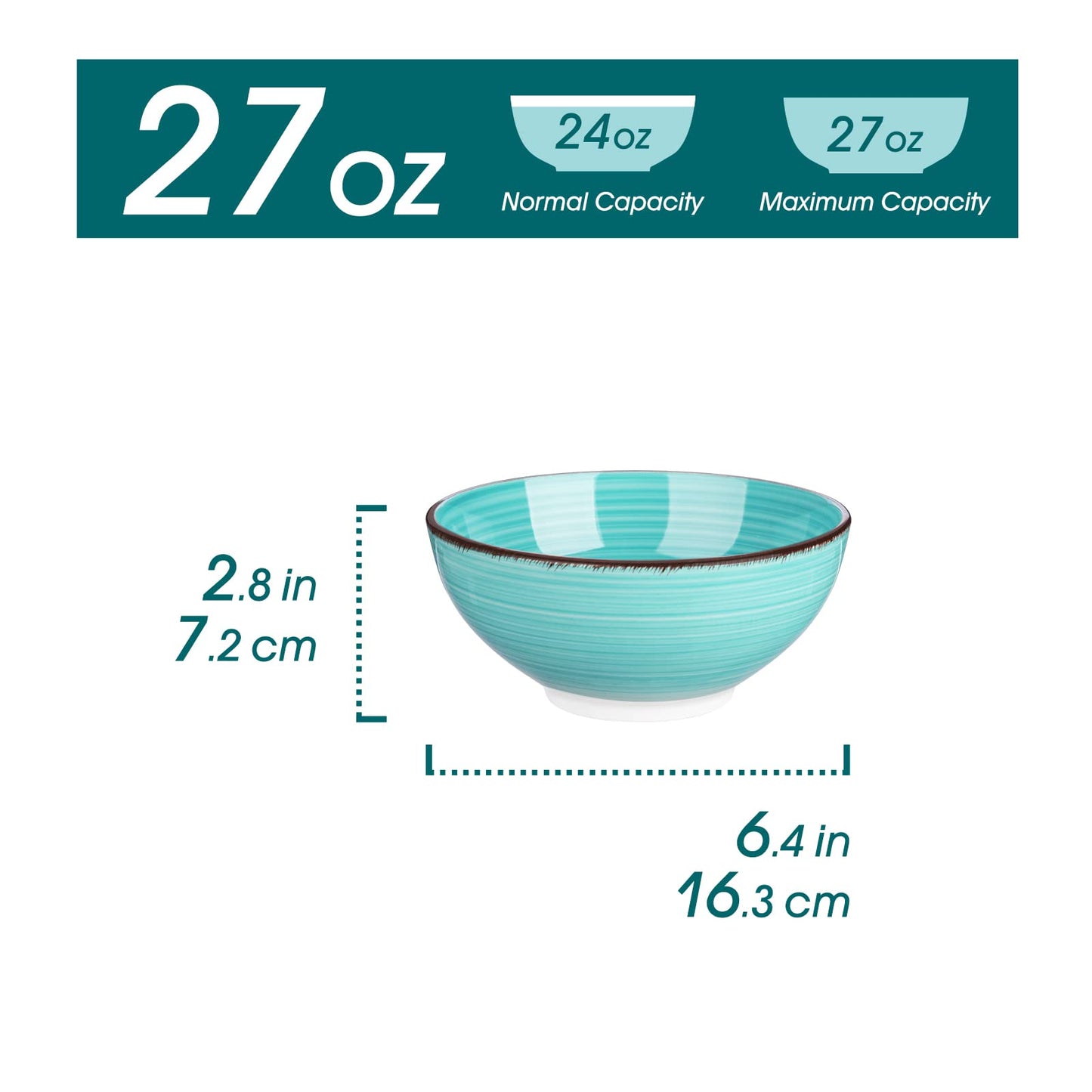 vancasso Bonita 27 Oz Cereal Bowls Set of 6, Blue Ceramic Bowls, 6 Inch Soup Bowls, Dishwasher & Microwave Safe