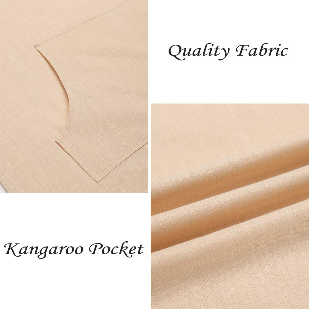 COOFANDY Men's V-Neck Linen Robe Short Sleeve Kaftan Thobe Long Gown Casual Shirt for Beach, Summer, Light Khaki, 3X-Large