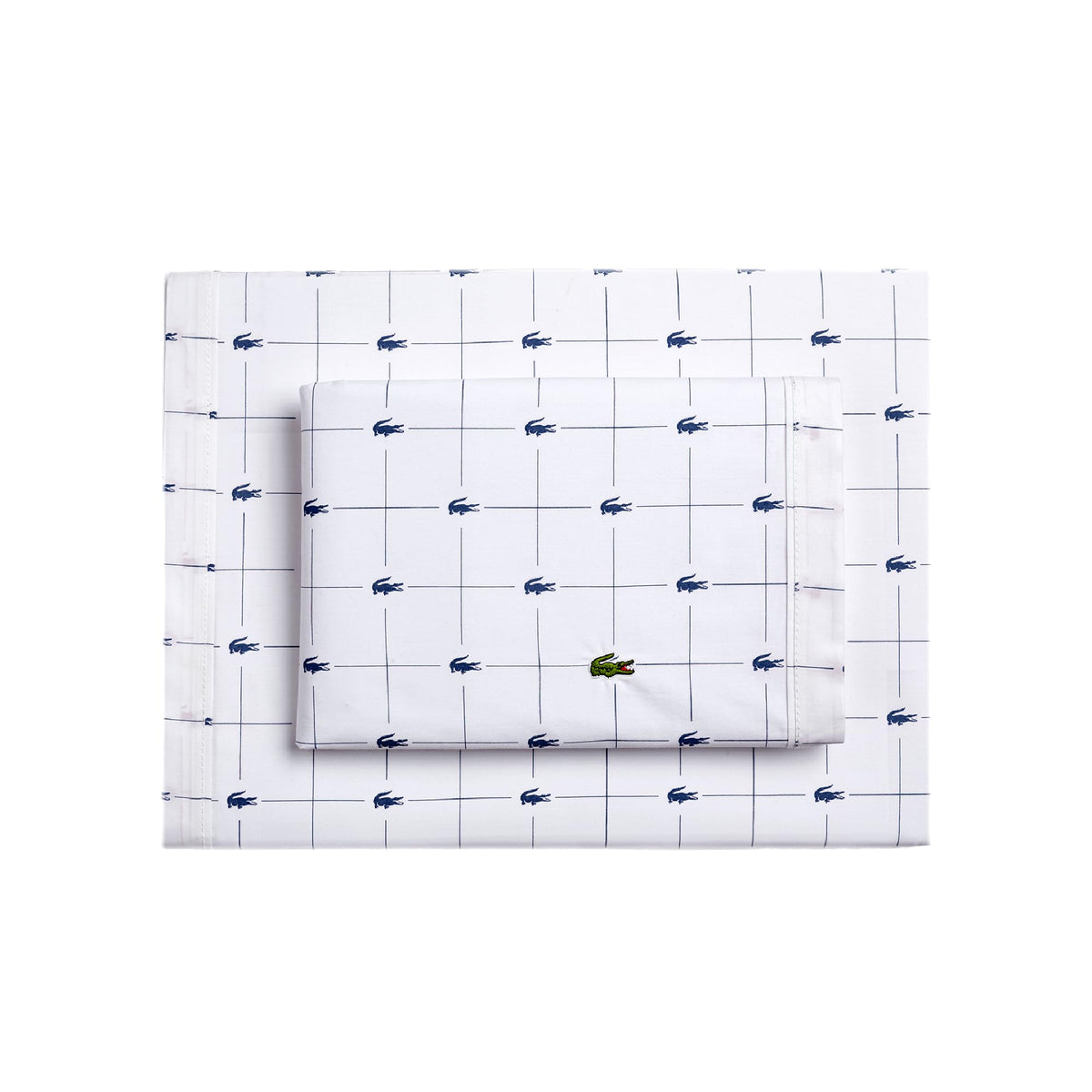 Lacoste 100% Cotton Percale 4-Piece Sheet Set – Cool, Crisp, Matte, and Durable, Oeko-Tex Certified – Print, Slice, Navy, Queen