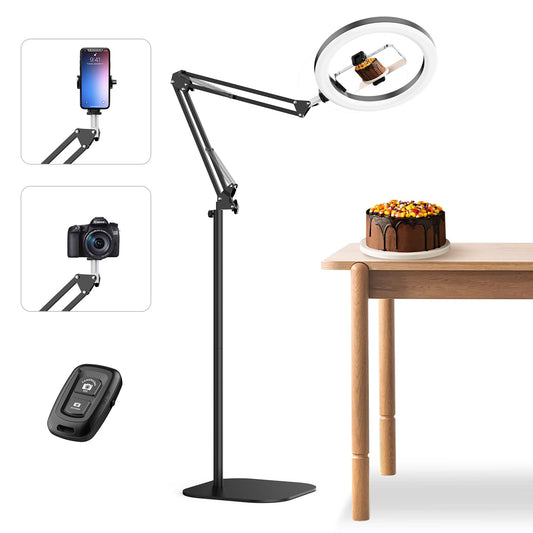 12" Ring Light with Stand and Phone Holder, Overhead Phone Mount Tripod, RingLight Adjustable 72" Height, Phone Stand for Video Recording iPhone Filming Photo Cooking TikTok YouTube, LED CRI >95