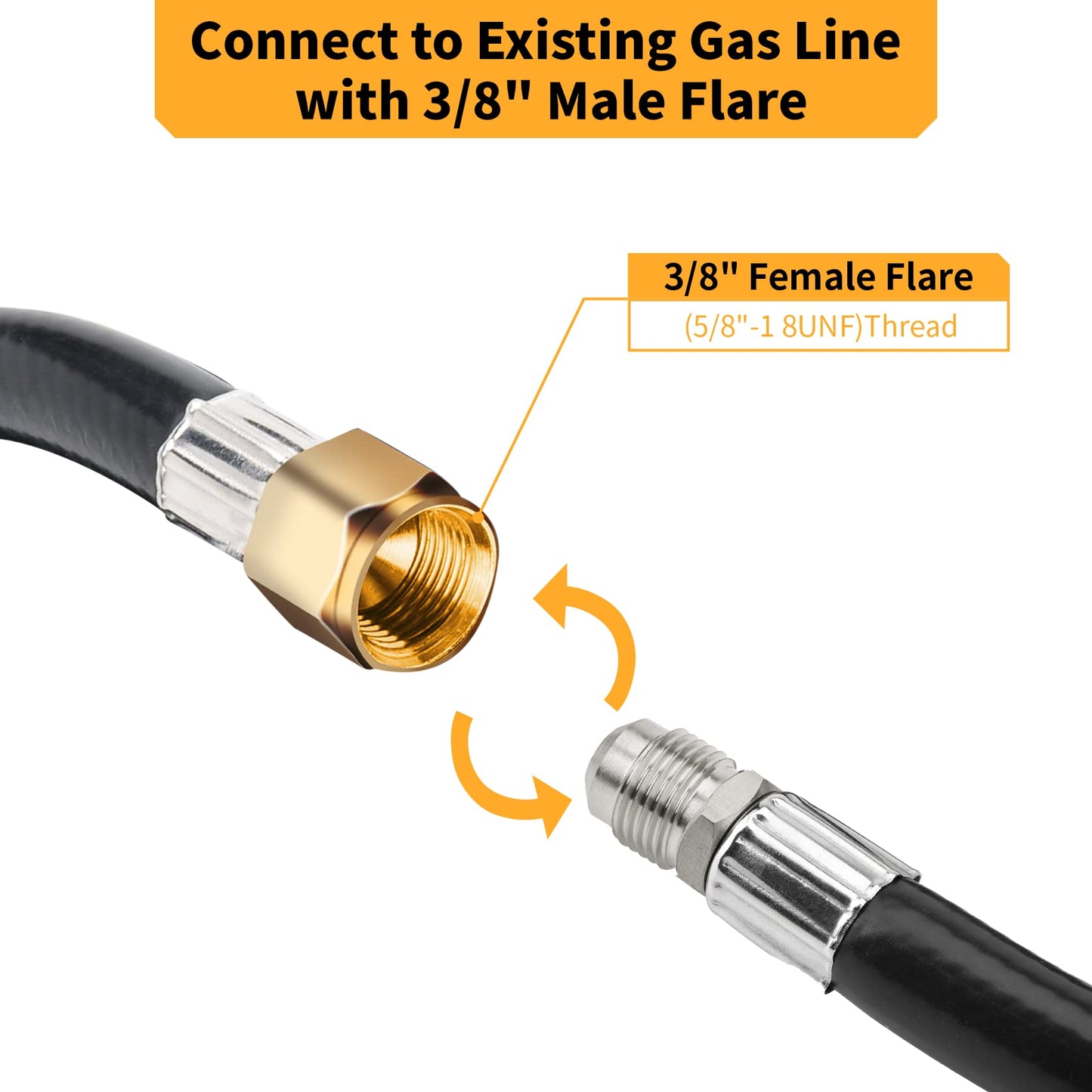 Onlyflame 20FT Propane Hose Extension With 3/8" Female Flare on Both Ends - Flexible Gas Line for RV, BBQ Grill, Tank, Heater and More
