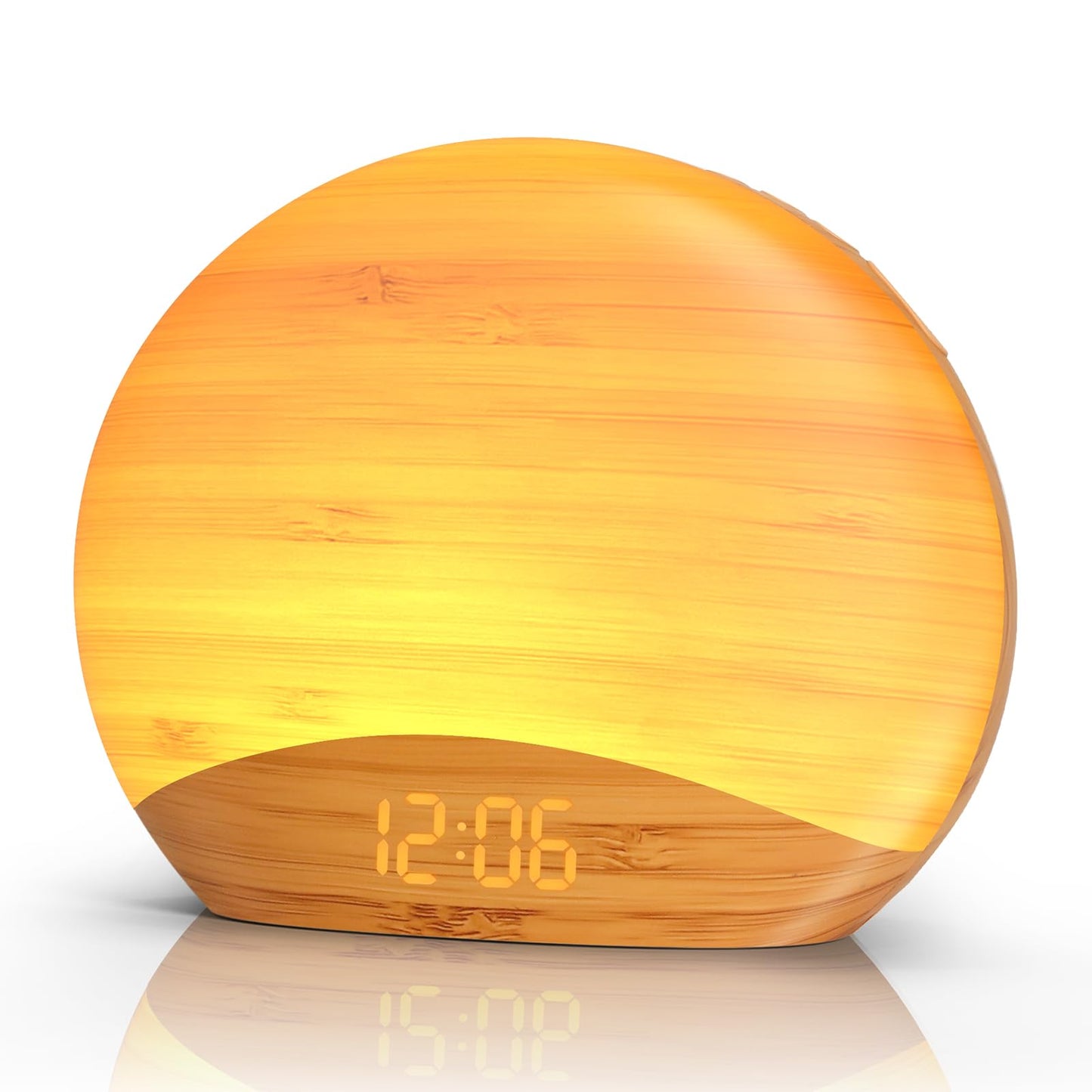 REACHER Sunrise Alarm Clock & Sound Machine, 8 Wake Up Ringtones, 26 Therapy Sounds, 0-100% Dimmer Digital Clock, Night Light, Bedside Lamp for Adults, Baby, Kids, Full Wood Grain