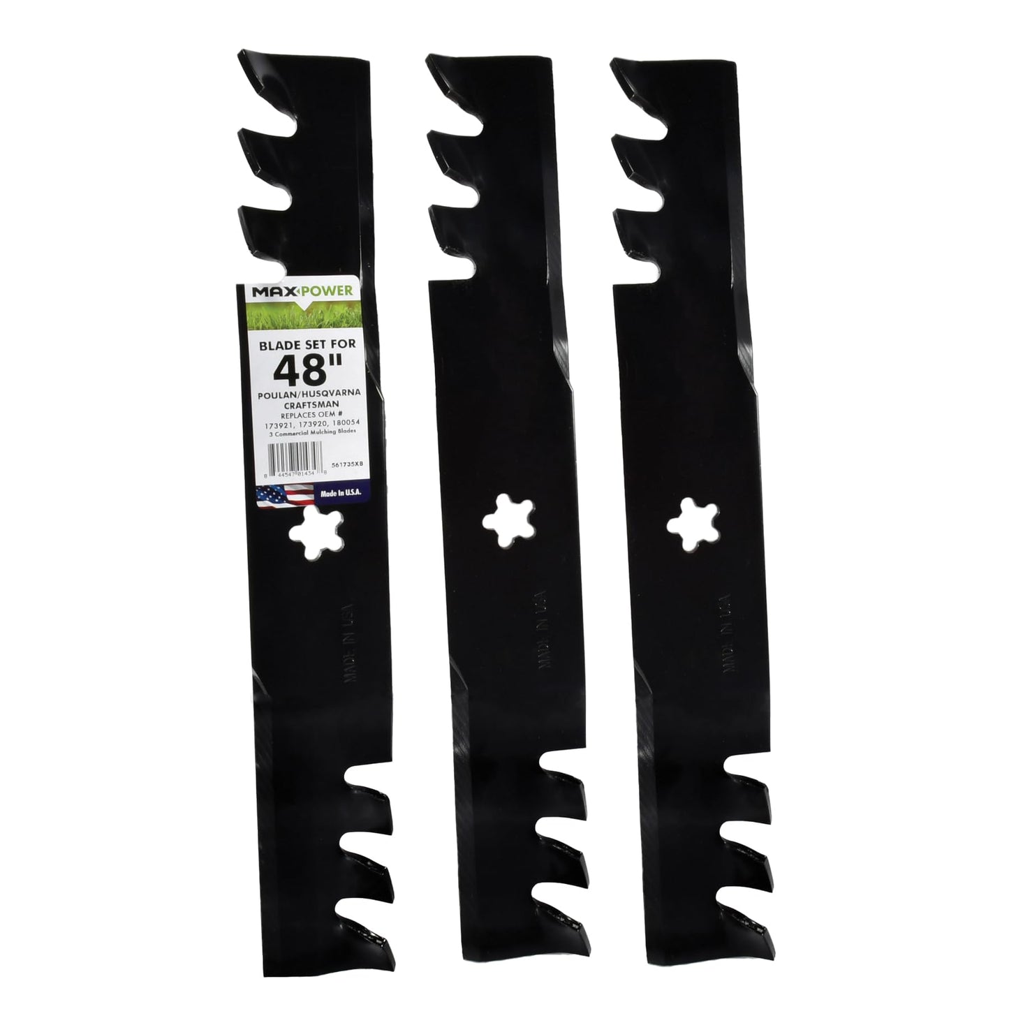 MaxPower 561735X Commercial Mulching 3-Blade Set for 48" Cut Poulan/Husqvarna/Craftsman Replaces 173921, 532173921