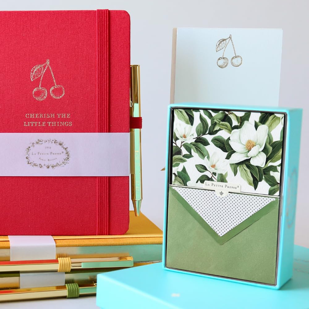 Magnolia Designer Cards by Graphique Luxe Collection, Silver Foil Embossed Stationery Boxed Set, 10 Blank Cards with 11 Envelopes, All Occasion Greetings, 5.25" x 3.8"
