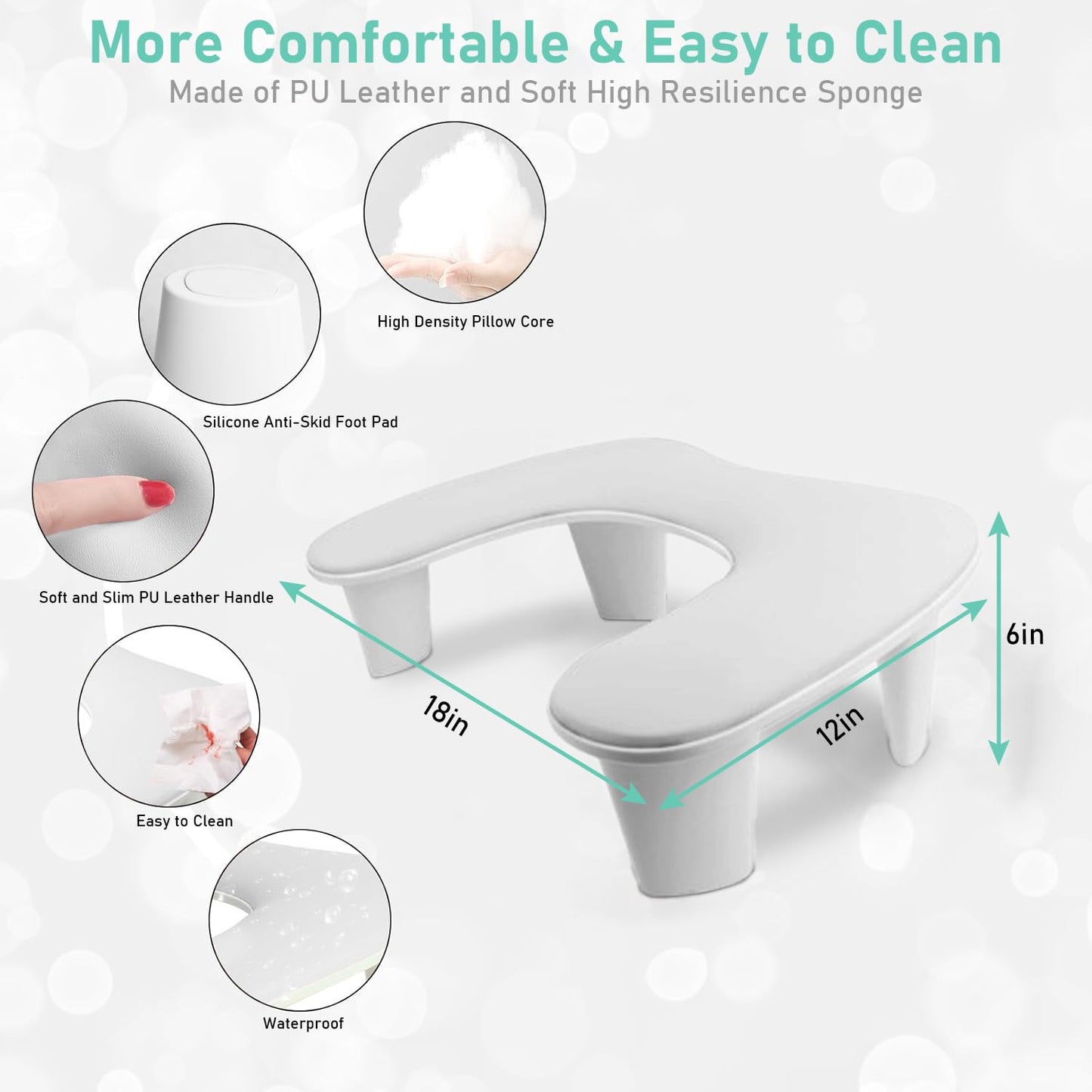 Wexlerey Arm Rest for Nails Tech,U-shaped Manicure Nail Arm Rest Stand Big with Detachable Brackets,PU Leather Hand Rest Pillow Cushion(White)