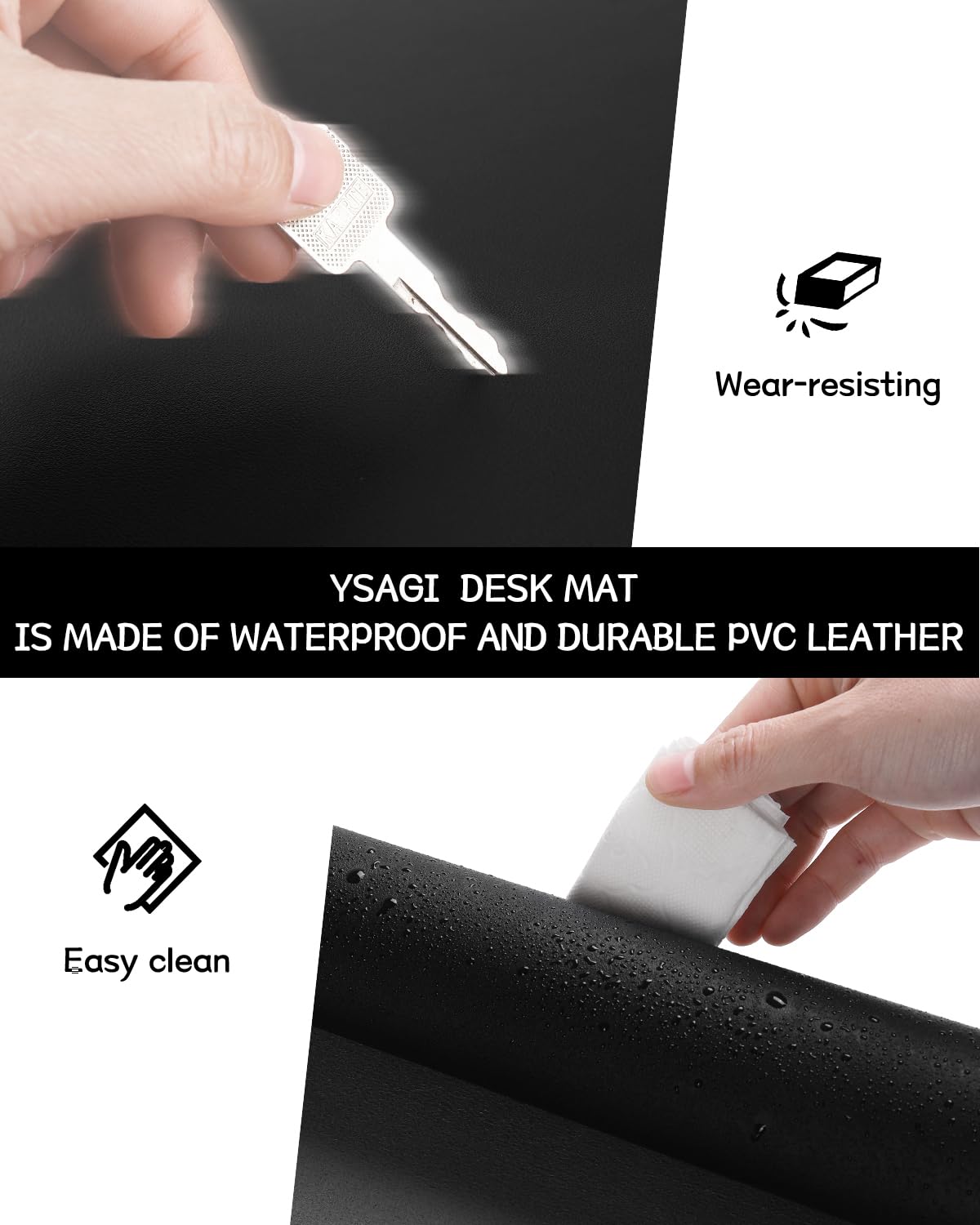 YSAGi Non-Slip Desk Pad,Mouse Pad(Black, 47.2" x 17")