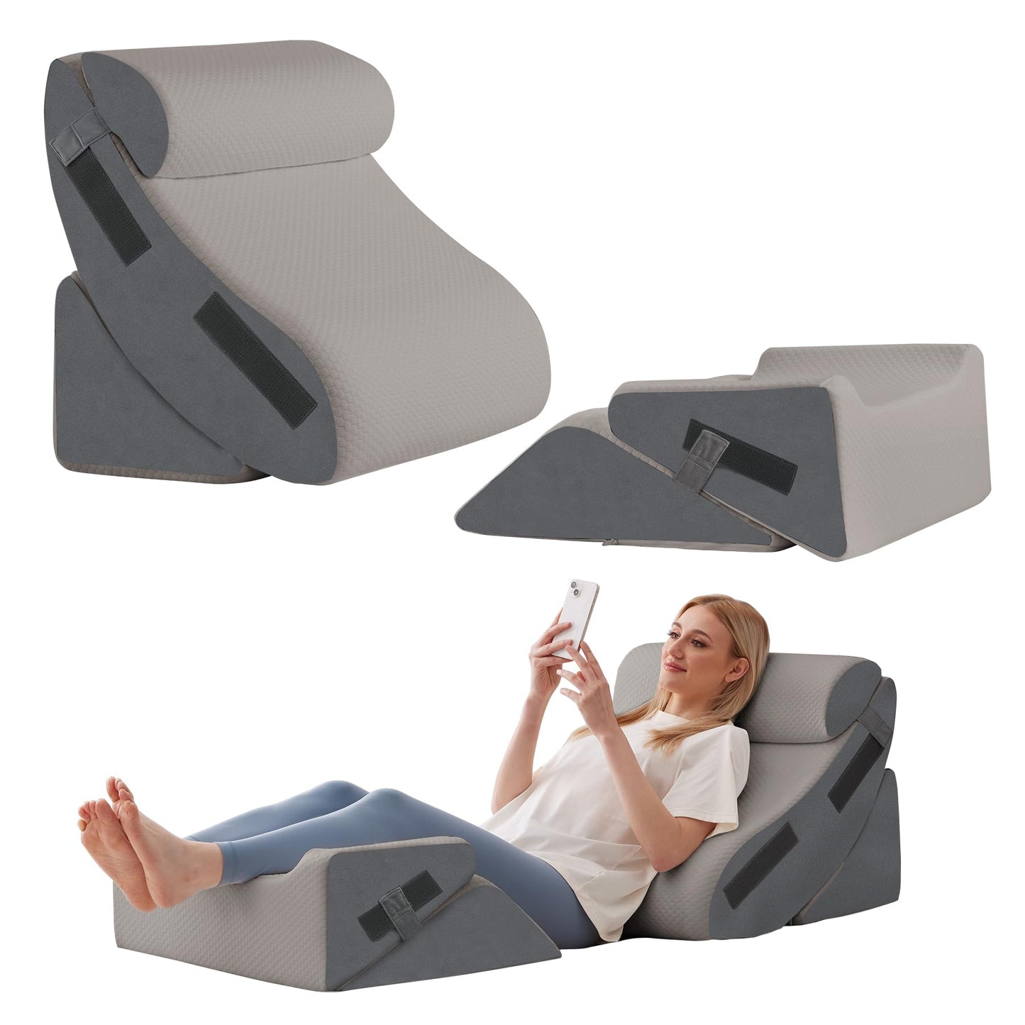 Ahpmeoa 5Pcs Orthopedic Bed Wedge Pillow Set for After Surgery, Adjustable Wedge Pillow for Acid Reflux Relief, Bed Wedge Pillow Post Surgery, Memory Foam Wedge Pillows for Sleeping, Grey