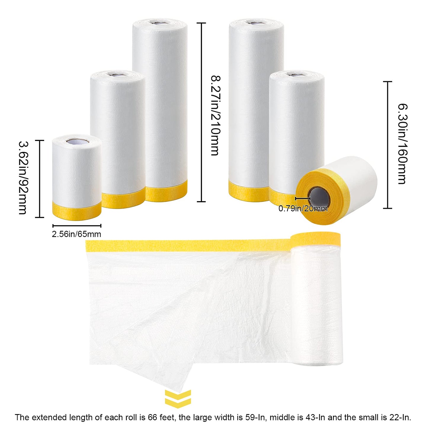MyLifeUNIT Tape and Drape, 6 Pack Masking Paper for Automotive Painting Covering (66-Feet, 3 Sizes)