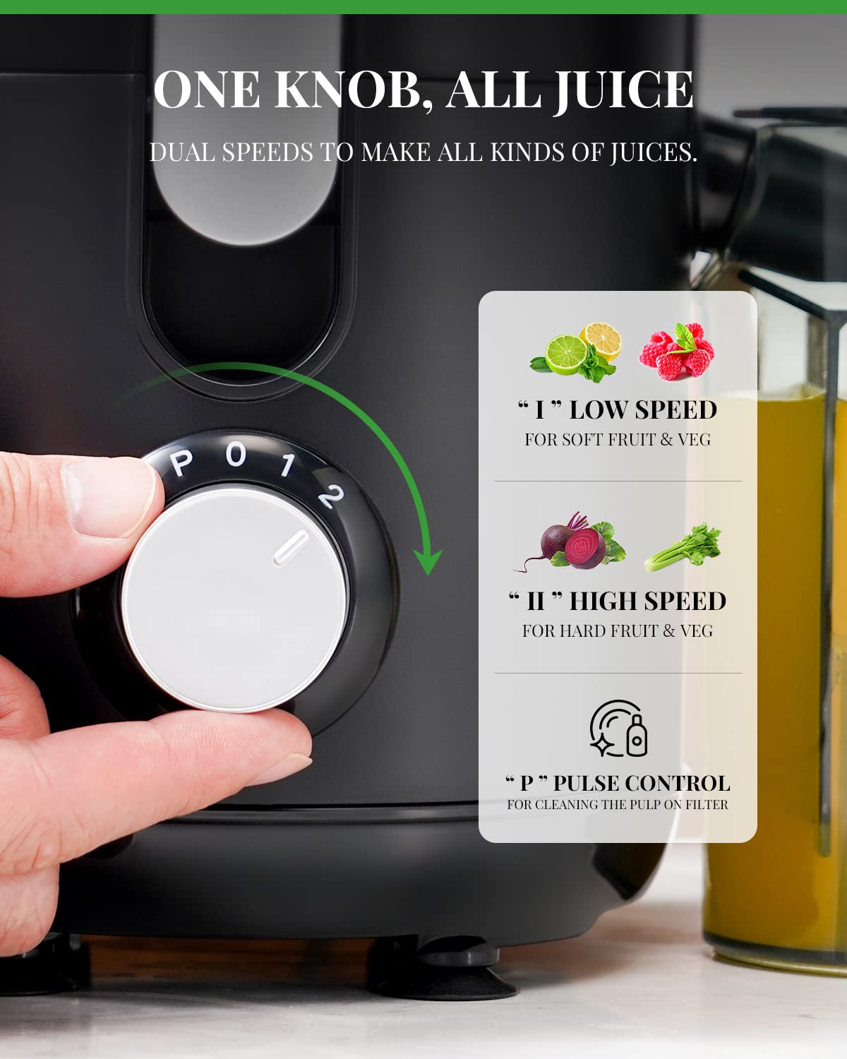 GDOR Juicer Machine, Electric Centrifugal Juicer with Titanium Enhanced Cut Disc, Dual Speeds with 2.5" Feed Chute, for Fruits and Veggies, Anti-Drip, Includes Cleaning Brush, BPA-Free Black