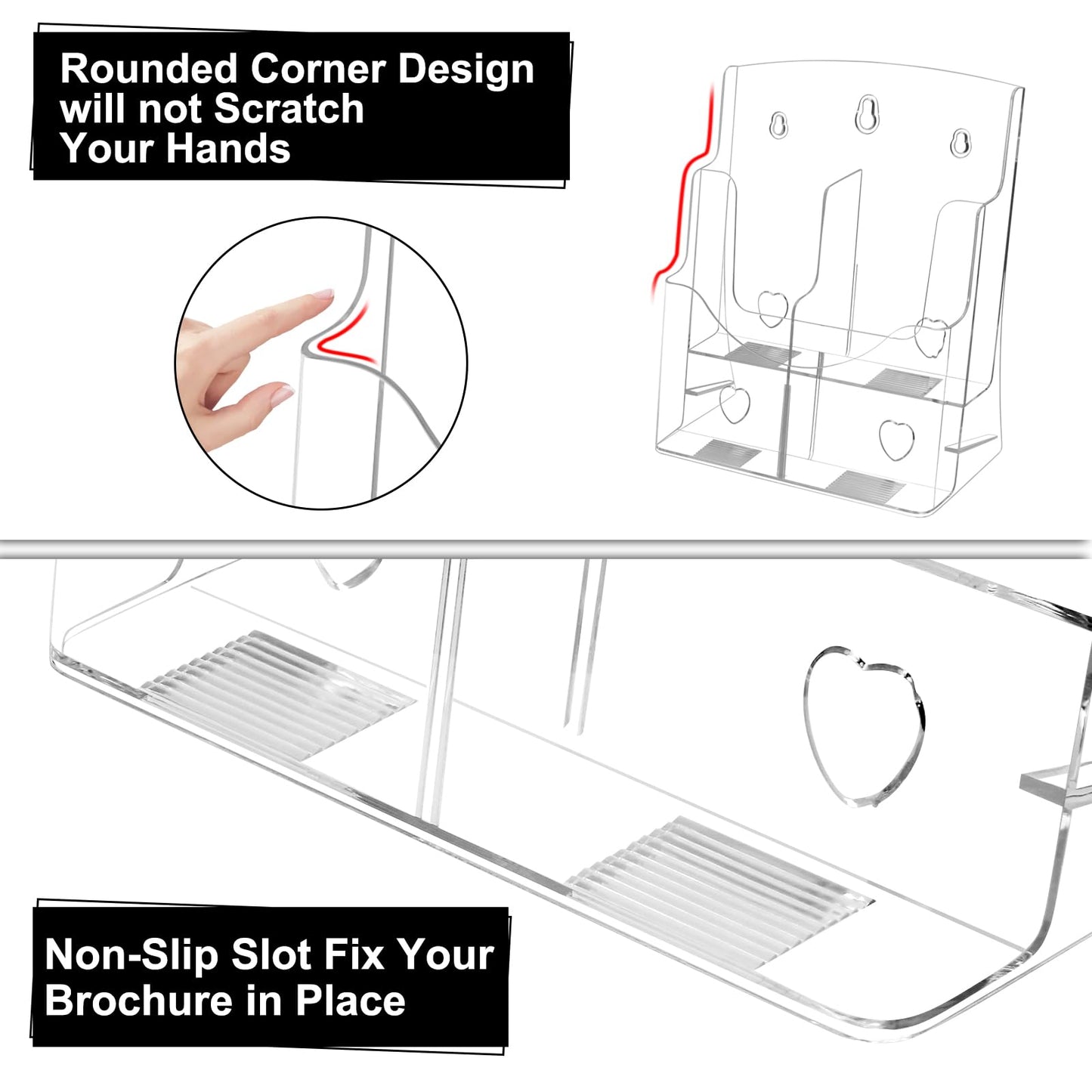 2 Pack Acrylic Brochure Holder 8.5 x 11 in, 2 Tier Brochure Display Stand with Removable Divider for 4 x 9 in Trifold Pamphlets, acrylic flyer holder 8.5 x 11 Stands for Flyer, Pamphlet, Magazine
