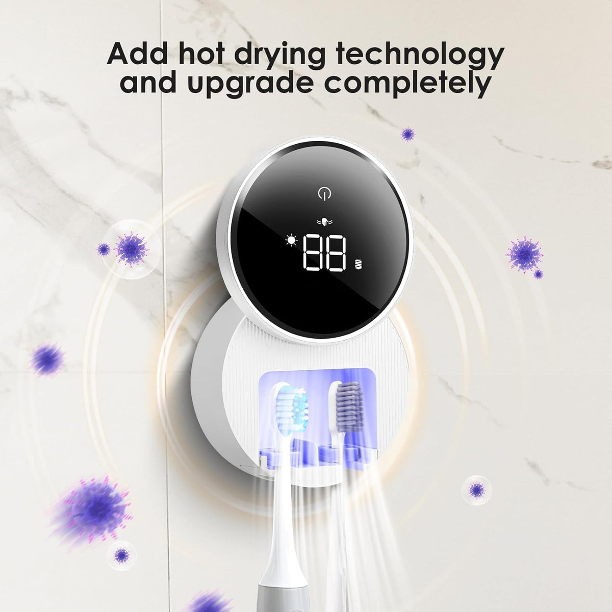 Wall Mounted Toothbrush Holder & Toothbrush Cleaner,Electric Toothbrush Holder, Razor Holder and Cleaner for Bathroom Accessory, with Auto Inductive Open/Close Cover, Clean, Dry for Home, Travel