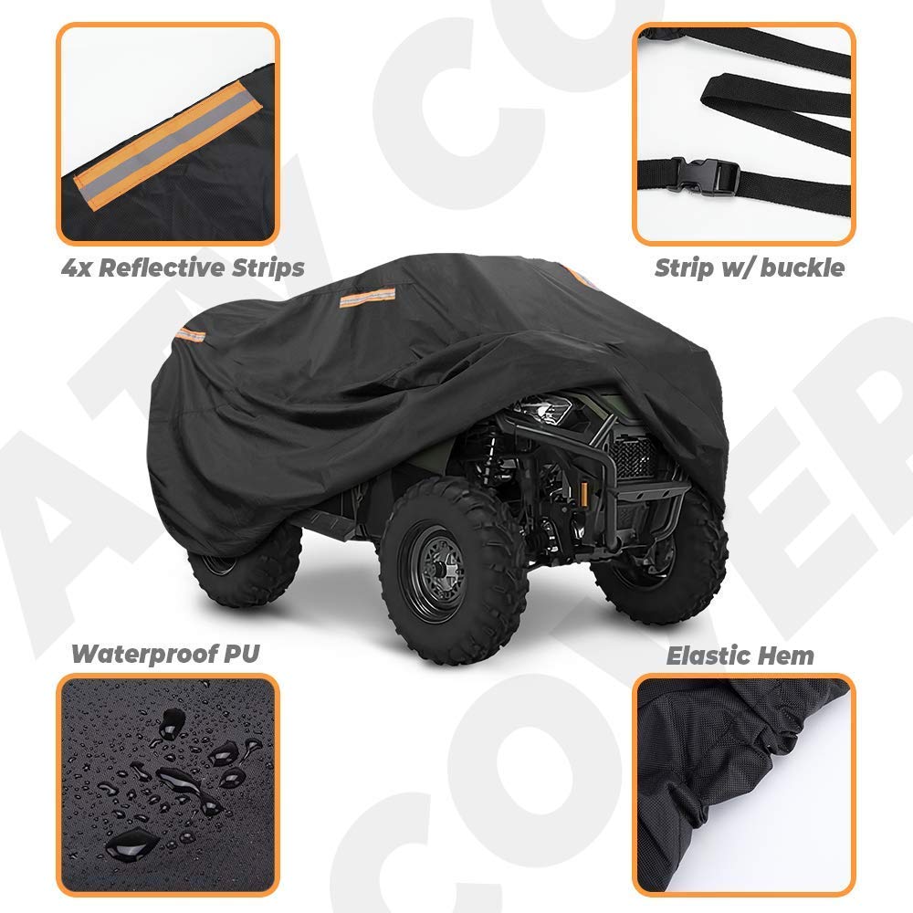 KEMIMOTO ATV Cover, Upgraded 300D Heavy Duty 4 Wheeler Cover Waterproof Windproof Compatible with Polaris Sportsman Fourtrax Grizzly Can am Kawasaki Suzuki 90'' x 43'' x 46''