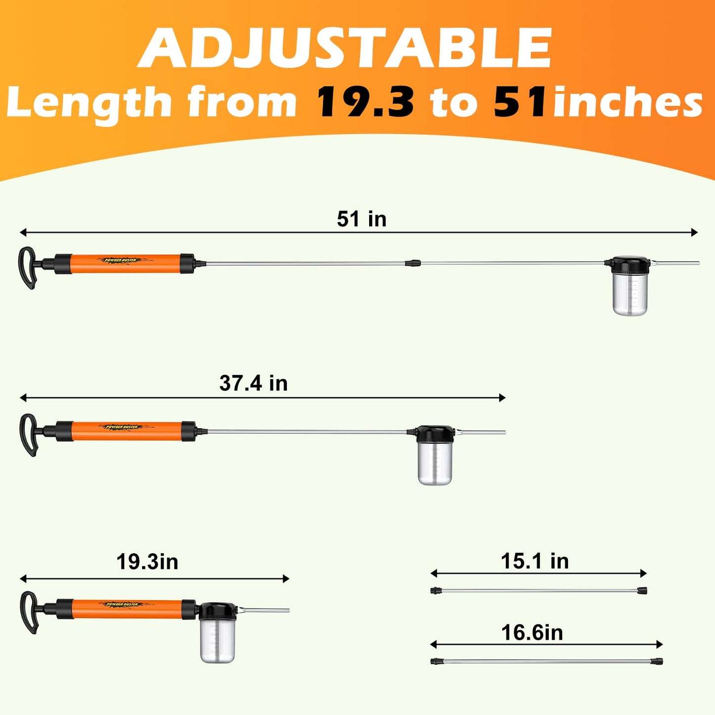 Diatomaceous Earth Powder Duster with Adjustable 4FT Rod, Adjustable Output Pump, 250ml Large Capacity Tank & Clog-Free Design, Powder Dispenser for Indoor/Outdoor Gardening