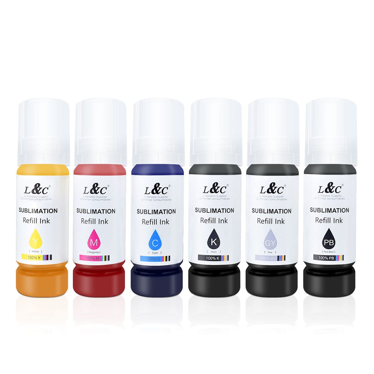 L&C Sublimation Ink Refill for ET-8500 ET-8550 Wide-Format Supertank Printers Heat Press Transfer on T-Shirt Tumblers Vibrant Colors Non-Fading Anti-Clog Auto-Fill ICC-Free (6x70ML, BK PB C M Y GY)