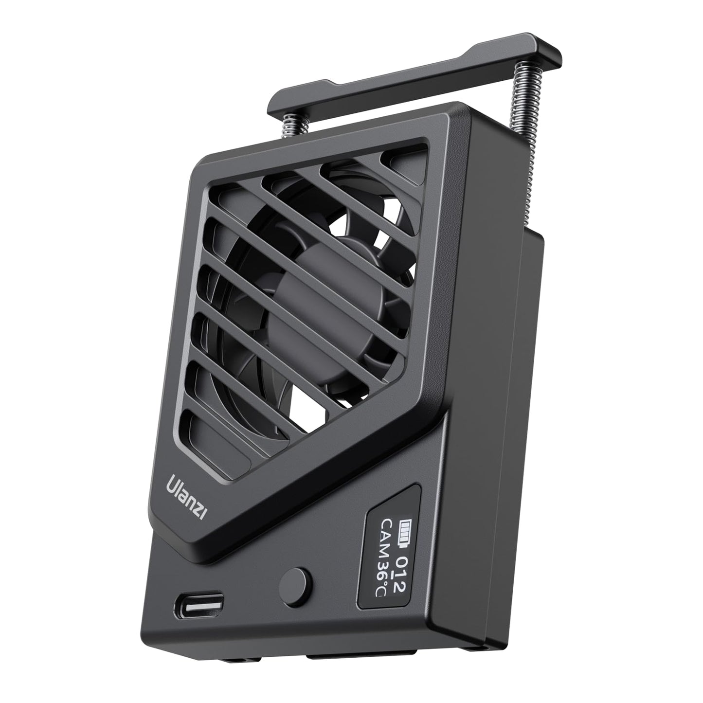 ULANZI Camera Cooling Fan Black New, Spring Telescopic Mounting Adjustable Mini Intelligent Cooling Fan Real-time Monitoring with Type-C Charging Port, Compatible with Sony Canon
