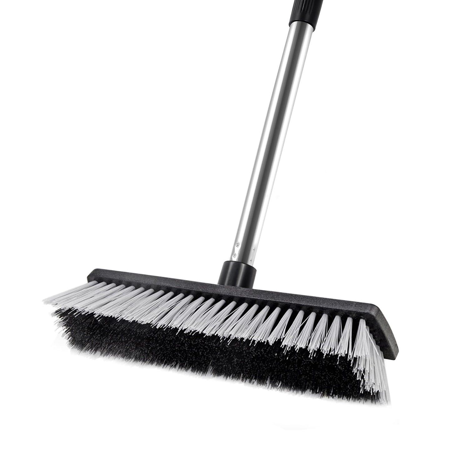 LandHope Hard Bristle Deck Broom Adjustable Long Handle Scrub Brush Heavy Duty Concrete Push Broom Outdoor Brush Garage Broom Wood Large Floor Scrubber 28-52 inch Balcony Broom -Multi Segment Handle