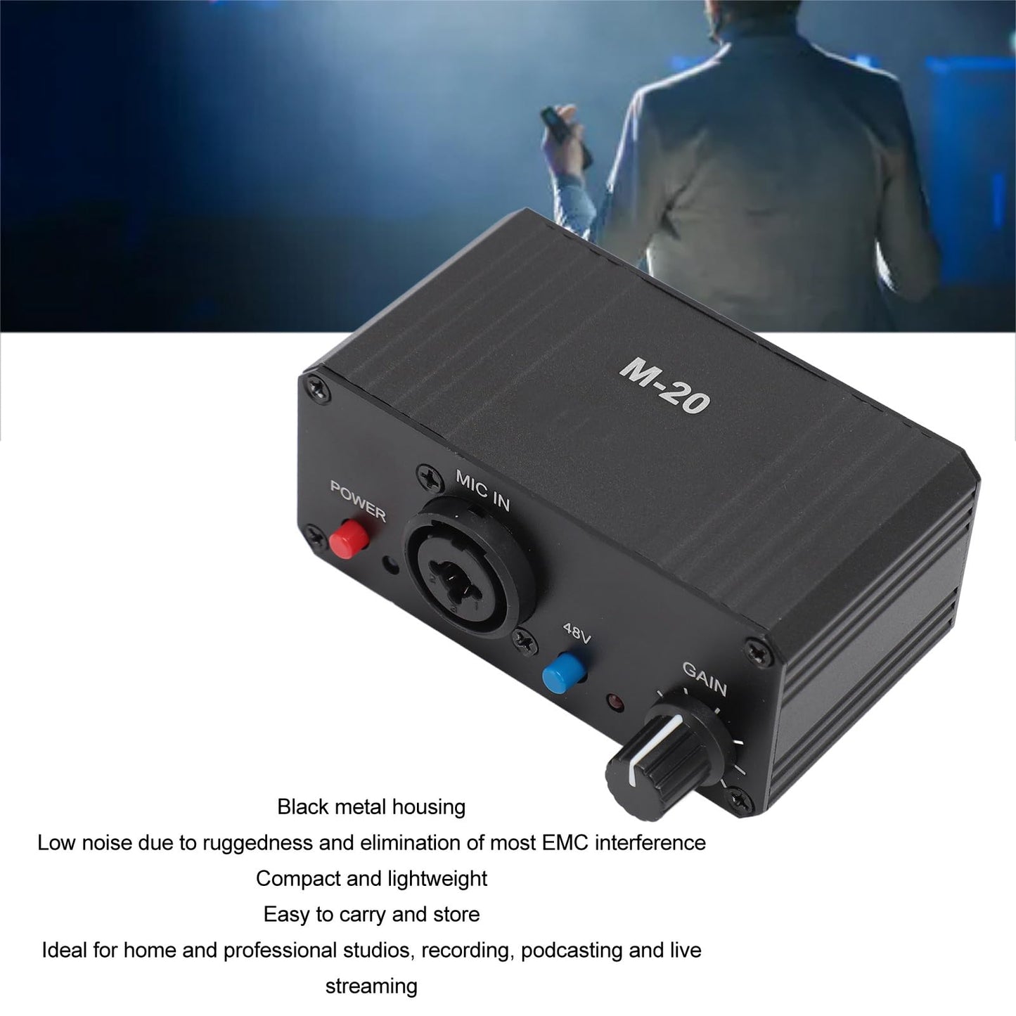 Mic Preamp with High Gain, 48V Phantom Power XLR Output for Dynamic and Condenser Microphones, Microphone Booster