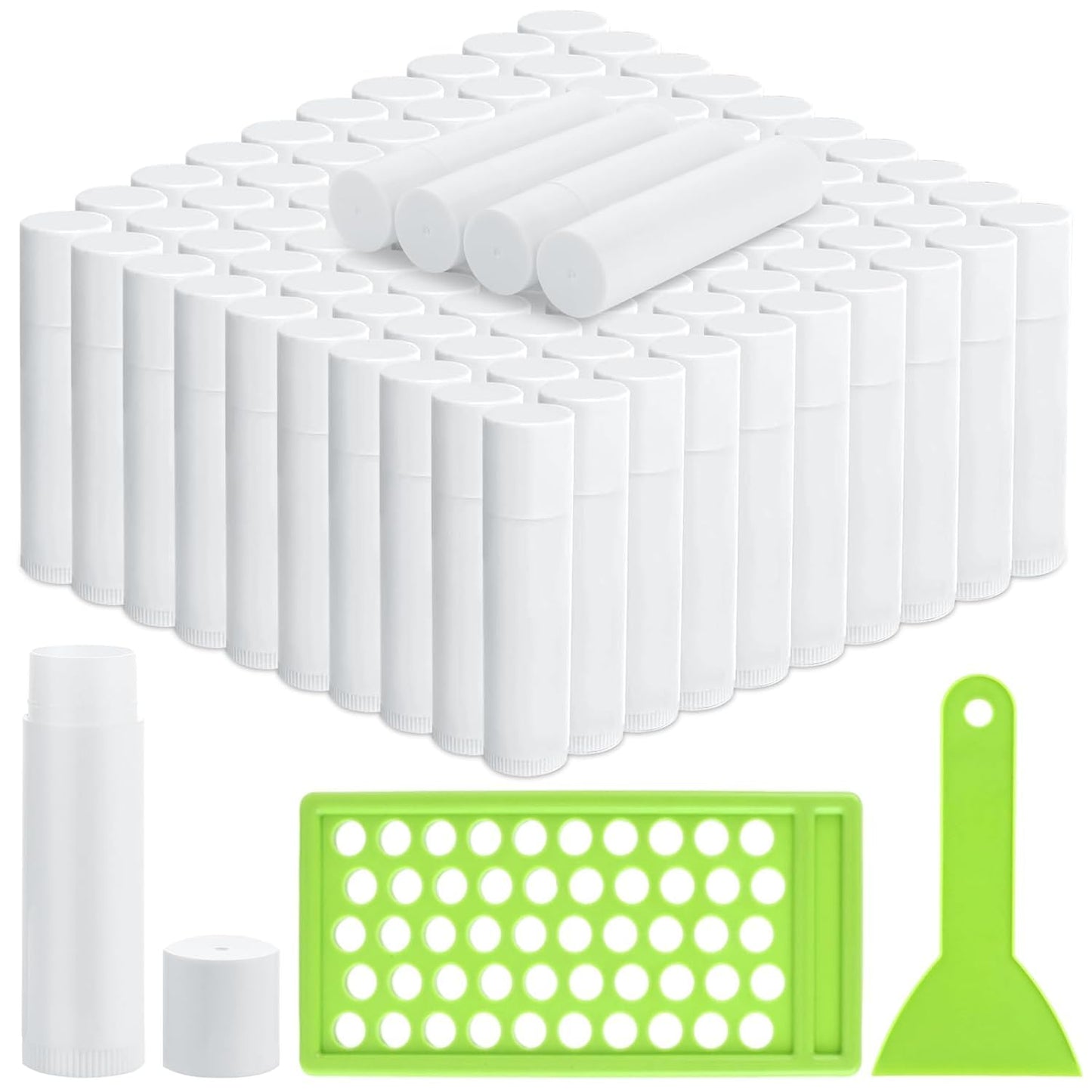 200PCS Plastic Lip Balm Tubes 5ml/5g White Lip Balm Container Tubes with Filling Tray and Spatula, Leak Free, Refillable