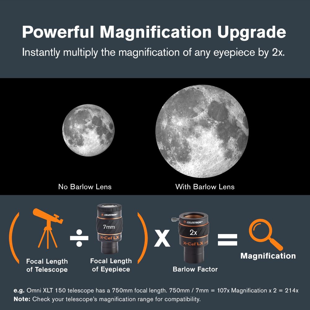 Celestron 93529 X-Cel LX 1.25-Inch 2X Barlow Lens (Black)