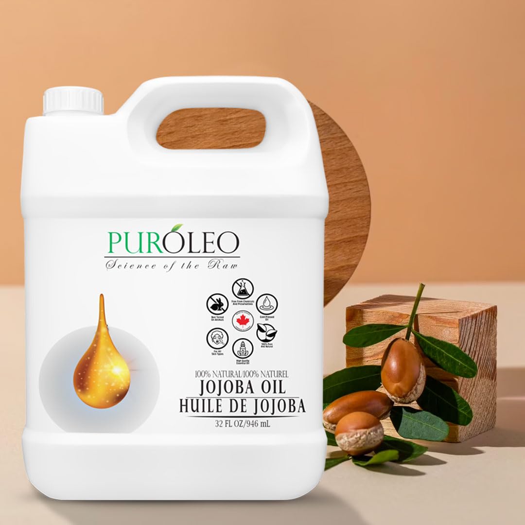 PUROLEO Jojoba Oil 32 Fl Oz/946 ML (Packed In Canada) 100% Pure and Natural for Hair Oil, beard oil , Cuticle Oil, baby oil & Face Oil | |Personal Beauty Pack Easy to carry | Premium Leakproof unbreakable Packaging