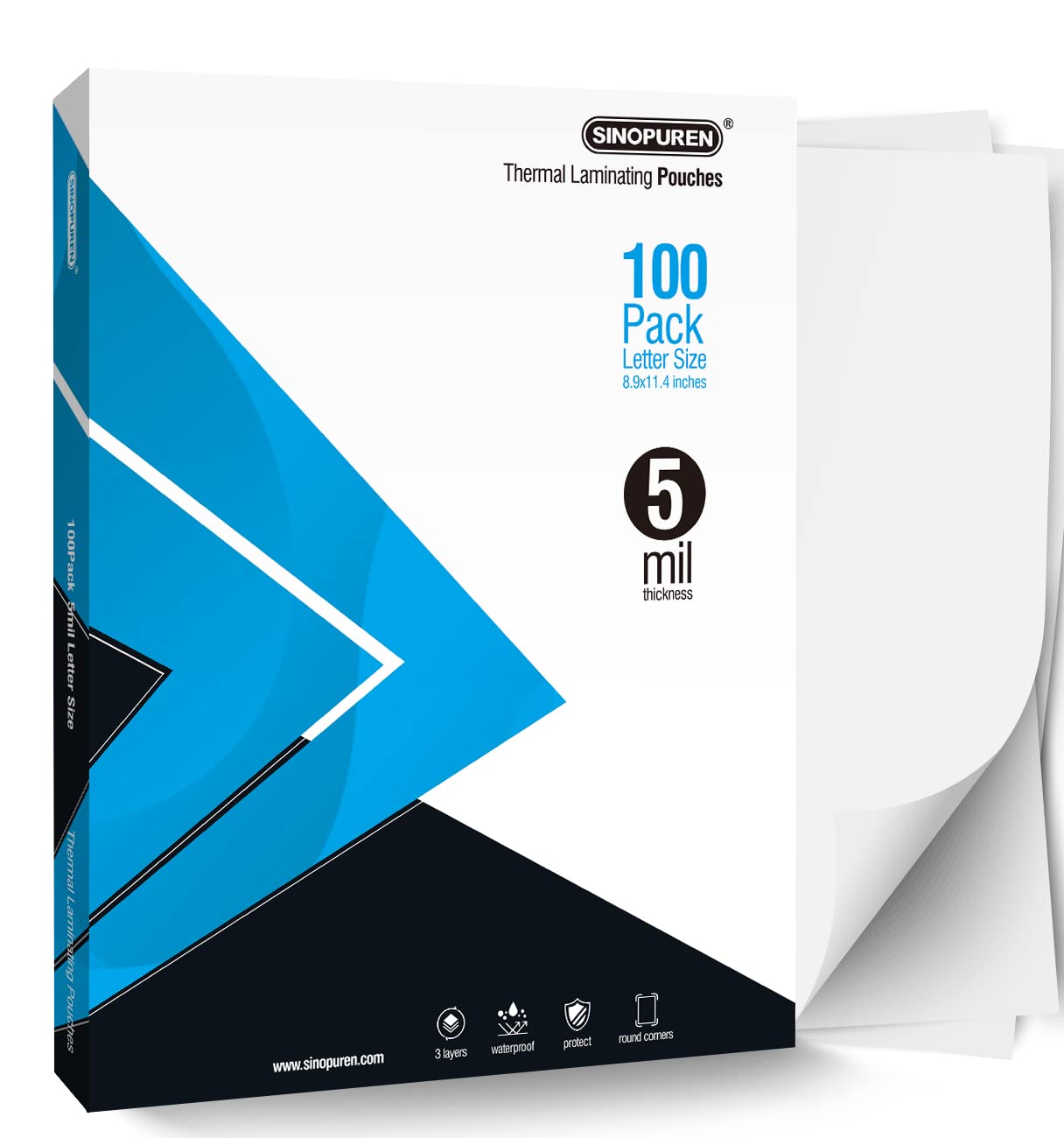 SINOPUREN Thermal Laminating Pouches – 5 Mil, Letter Size (8.9" x 11.4"), 100 Pack – Clear Glossy Finish, Heavy-Duty Sheets – Designed for Canadian Use