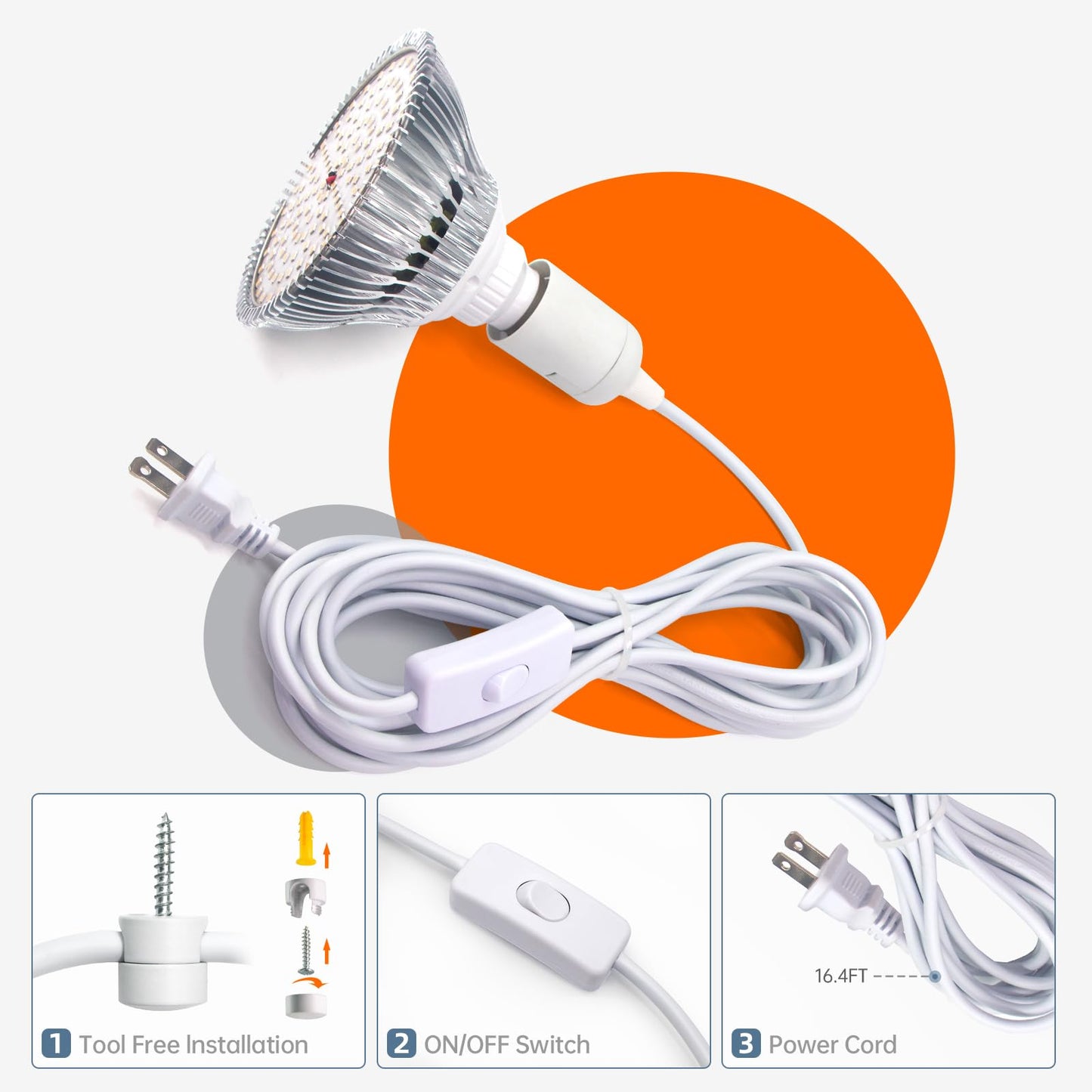 Bstrip LED Hanging Grow Light, Grow Light Bulb for Indoor Plants, 25W Full Spectrum Hanging Grow Light,3000K Plant Light Bulbs with 16.4FT Power Cord, Pendant Grow Lights for Indoor Plants, 1 Pack