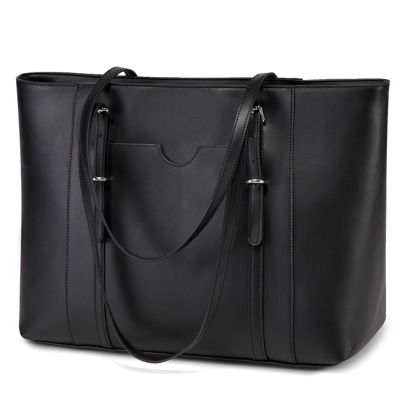 Laptop Tote Bag for Women, VASCHY PU Leather Water Resistant 15.6 inch Satchel, Large Teacher Shoulder Bag for Travel, Work Black