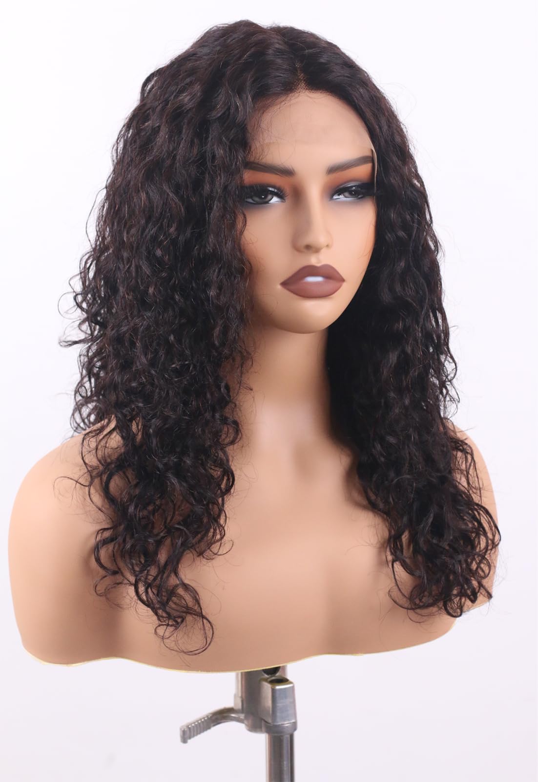 SilkSleek 20 Inch Deep Curly Human Hair Wig T Part 13X4 Lace Front Wigs Pre-Plucked Hairline for Black Women Glueless 180% Density Brazilian Virgin Hair Natural Color with Brown Shade