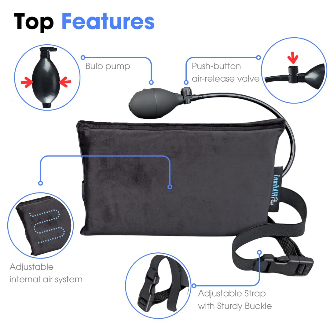 Innotech LumbAIRPlus – Premium Portable Inflatable Lumbar Support Cushion with Adjustable Air System for Customized Comfort – Promotes Healthy Posture and Relieves Back Strain, Black