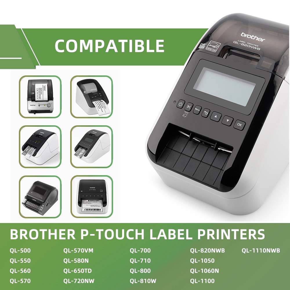 COLORWING Compatible DK-2205 Address Labels 2.4 inch x 100ft (62mm x 30.48m) Continuous Paper Labels for Brother QL-820NWB QL-800 QL-810W QL-700 QL-710W Label Printers, 8 Rolls+1 Refillable Frame