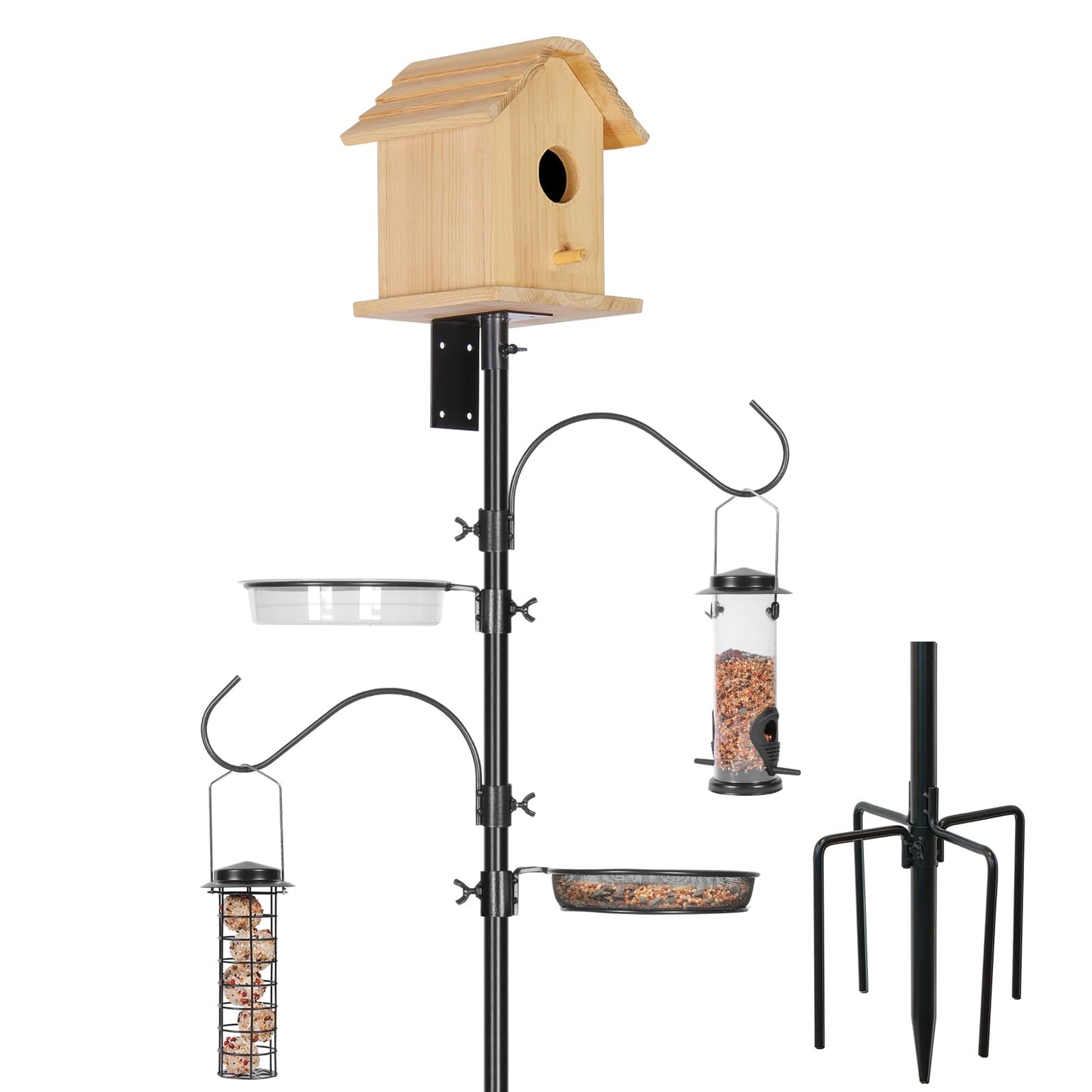 ERYTLLY 2-Hooks Bird House Pole Stand Kit 80 Inch Multi Feeders, Bird Bath, Feeder Tray - Heavy Duty Bluebird Feeder Support Rod Mount Set for Outdoor