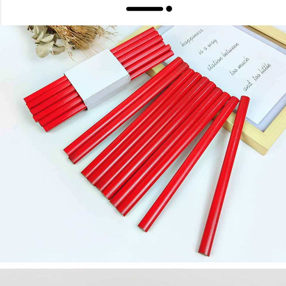 120 Pcs Bulk Octagonal Carpenter Pencils, Medium Red Hard Natural Wood Cased Pencils, Marking Lead Pencil Fine Set For Carpenters And Builders Pencil