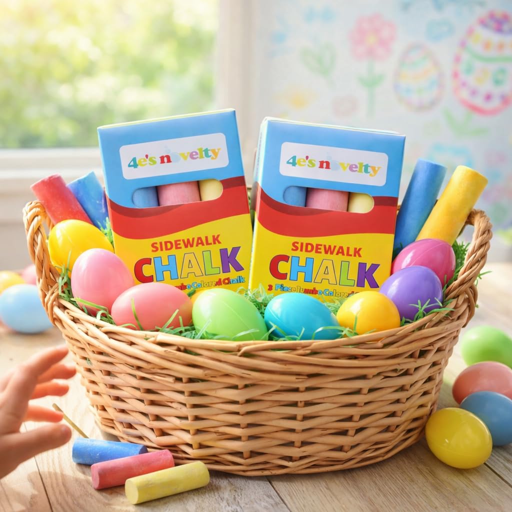 4E's Novelty 24 Pack Chalk Individually Wrapped Party Favors for Kids Bulk, 3 Sidewalk Chalk Jumbo Sticks In Each Box, Goodie Bag Fillers Toddlers Summer Gift Toy