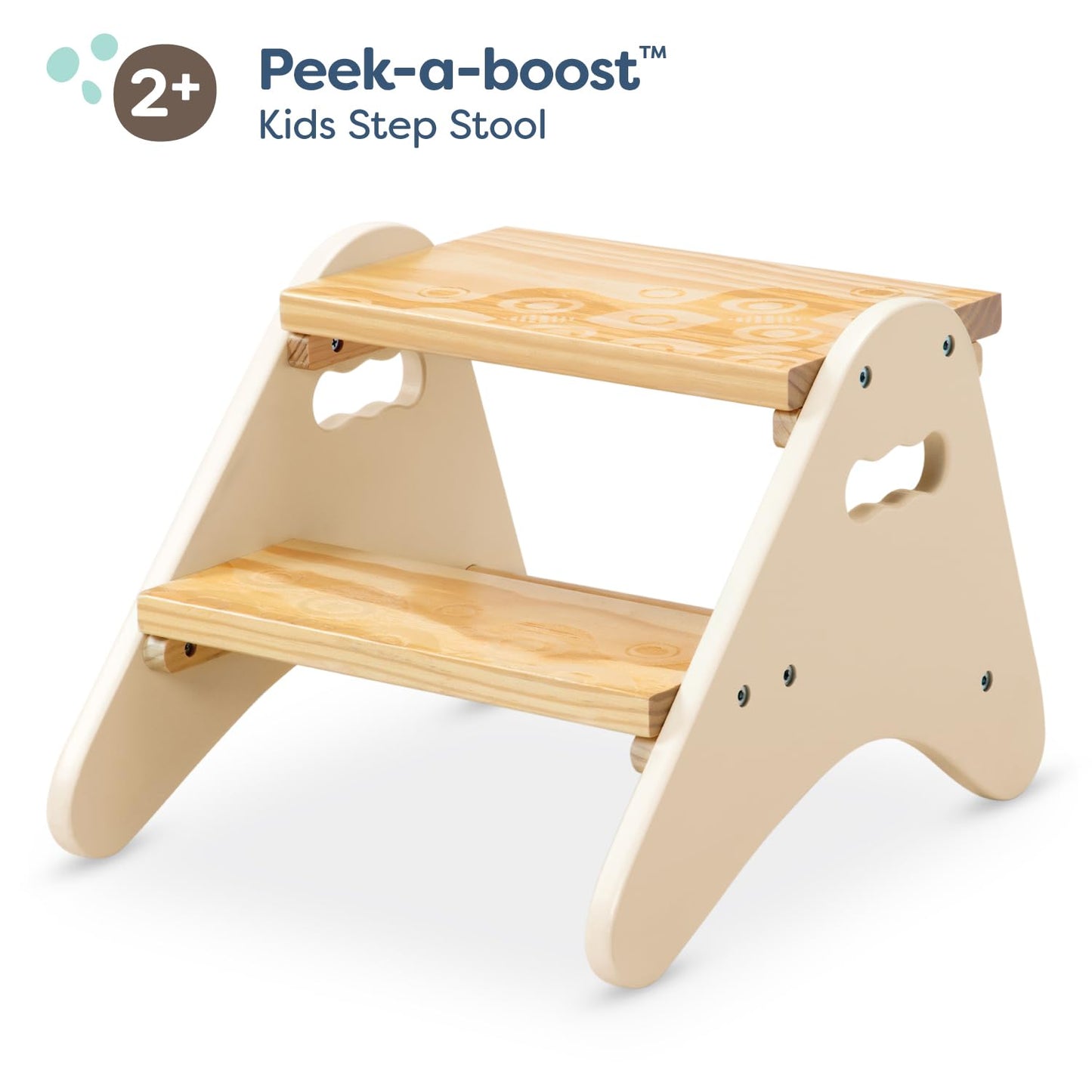 B. toys – Step Stool for Kids – Ivory & Wood Stepping Stool for The Bedroom, Bathroom, Kitchen – Furniture for Toddlers – Peek – A – Boost – 2+ Years