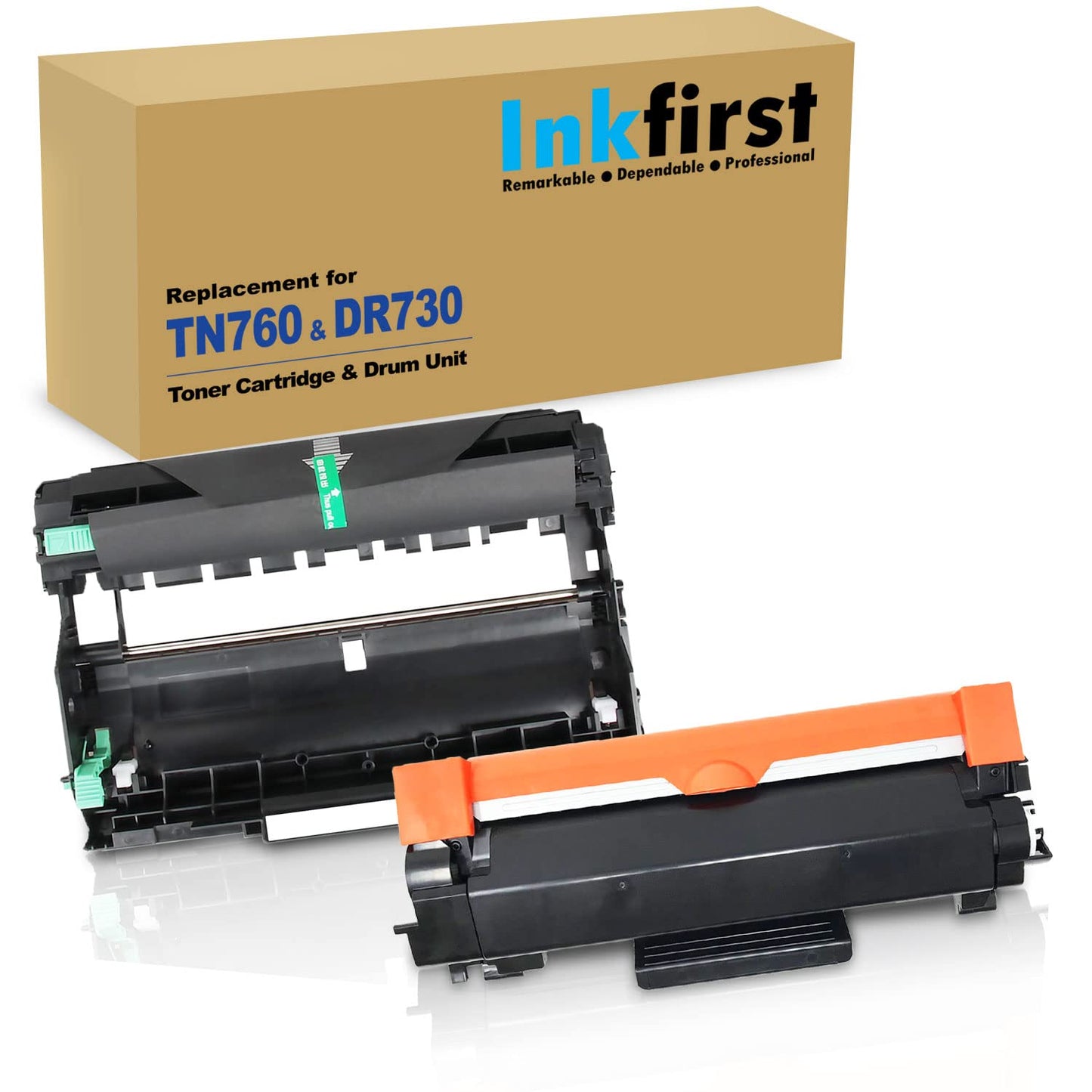 2PK-1 Inkfirst DR730 DR-730 Drum Unit + 1 TN760 TN-760 High Yield Toner Cartridge (CHIP Included) (1 Toner + 1 Drum) Compatible Replacement for Brother HL-L2350DW HL-L2370DW HL-L2370DWXL HL-L2390DW
