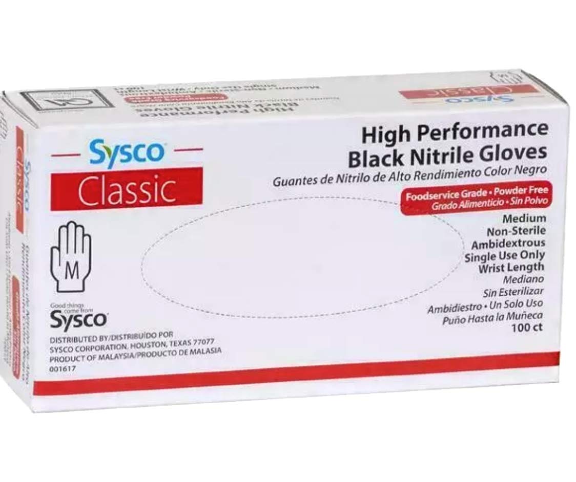 Sysco Nitrile Food Service Gloves, 100 Count (Medium, Black), 4685594