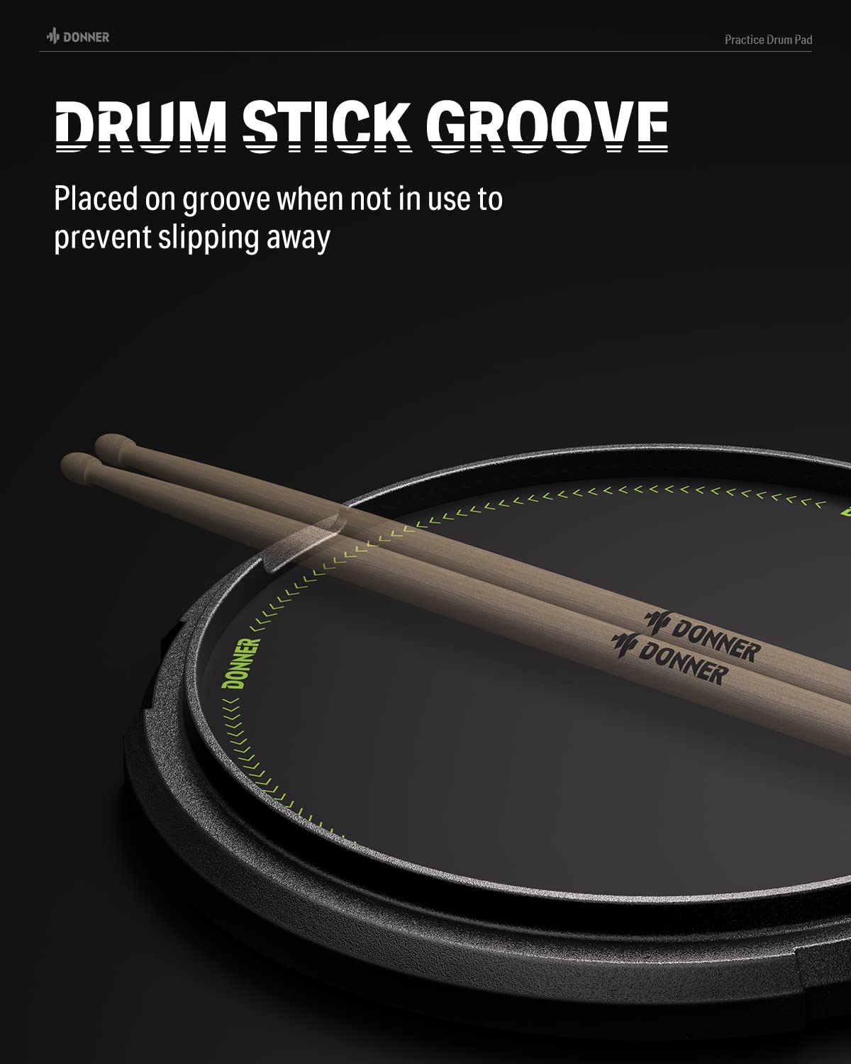 Donner Drum Practice Pad 12 Inches, Quiet Practice Drum Pad Built-in Detachable Ball Box with Drum Sticks - Black