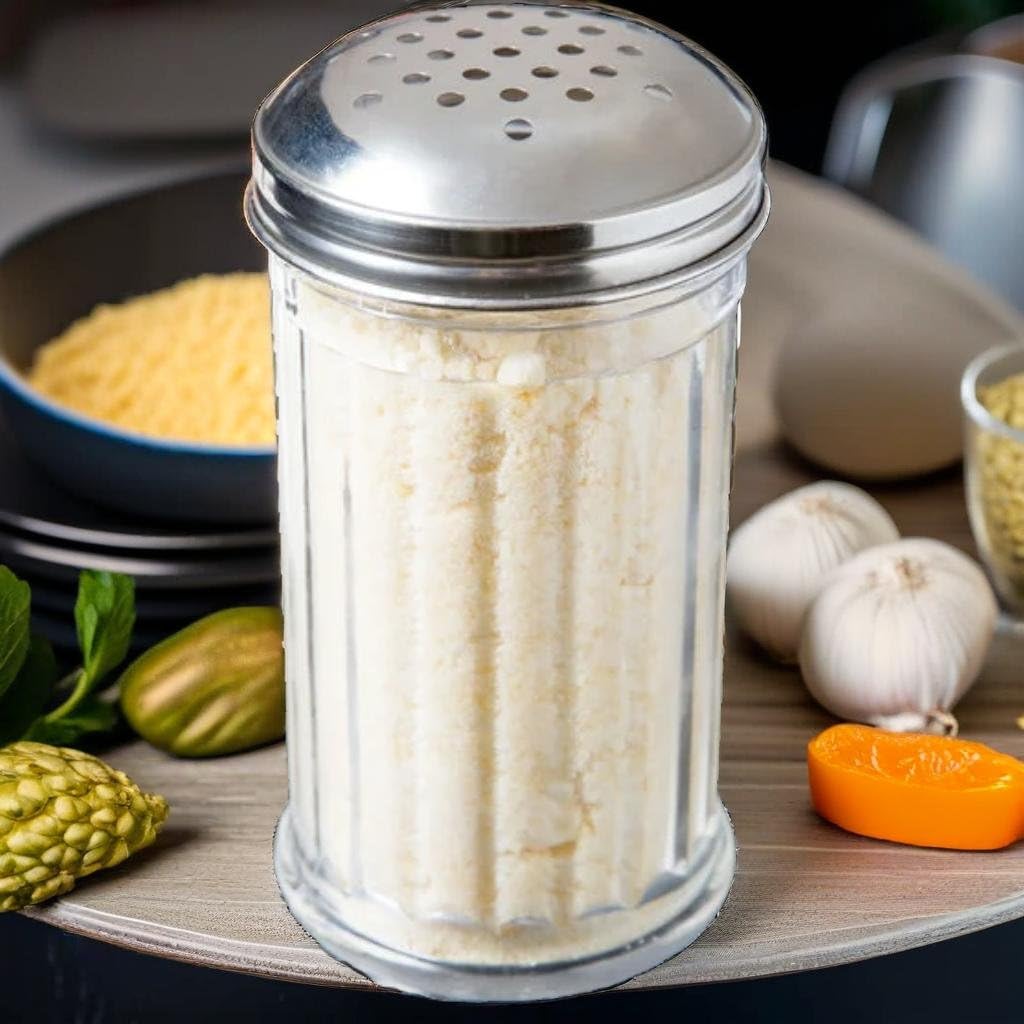 12 Oz Parmesan Cheese Shaker/salt and pepper shakers with Stainless Steel Lid, Clear Plastic seasoning shaker, sugar/spice dispenser, large salt and pepper shakers (360 ml) by GEEX DEPOT (12, 12 Oz)