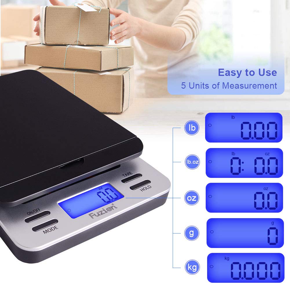 Fuzion Shipping Scale, Accurate Digital Postal Scale 86 lb/0.1 oz with Hold and Tare Function, LCD Display, Auto-Off, Postage Scale for Packages and Mailing, Battery and AC Adapter Included