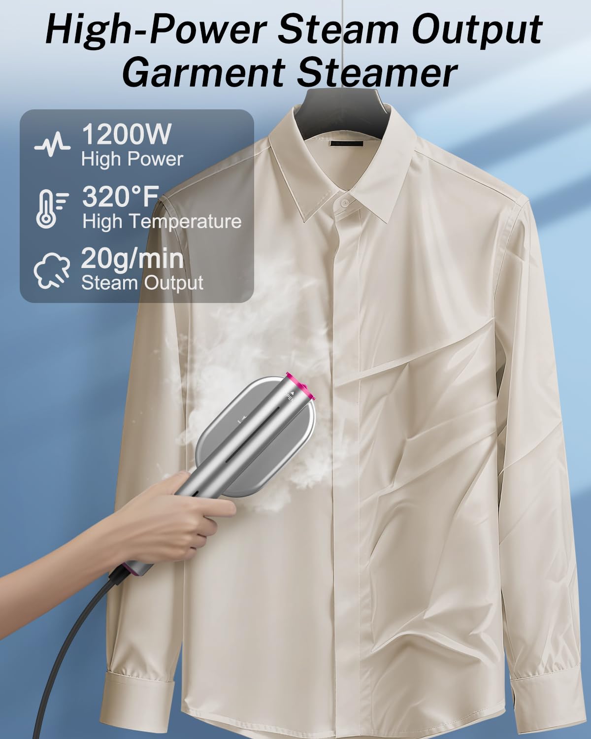 ELORTI Steamer Clothes, 1200W Travel Steamer with 10s Heat-Up, 2-in-1 Handheld Steam Iron ALL Fabrics, Compact Portable Garment Steamer for Travel and Home Use -Purple, 110-120V