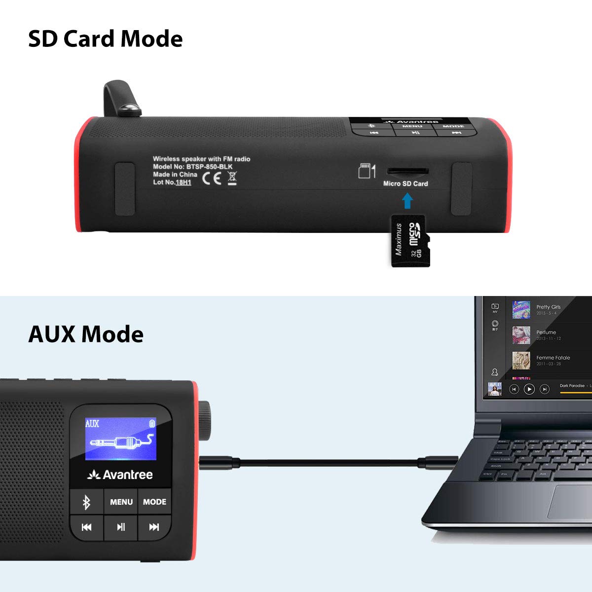 Avantree SP850 Rechargeable Portable FM Radio with Bluetooth Speaker and SD Card MP3 Player 3-in-1, Auto Scan Save, LED Display, Small Handheld Pocket Battery Operated Wireless Radio (No AM)