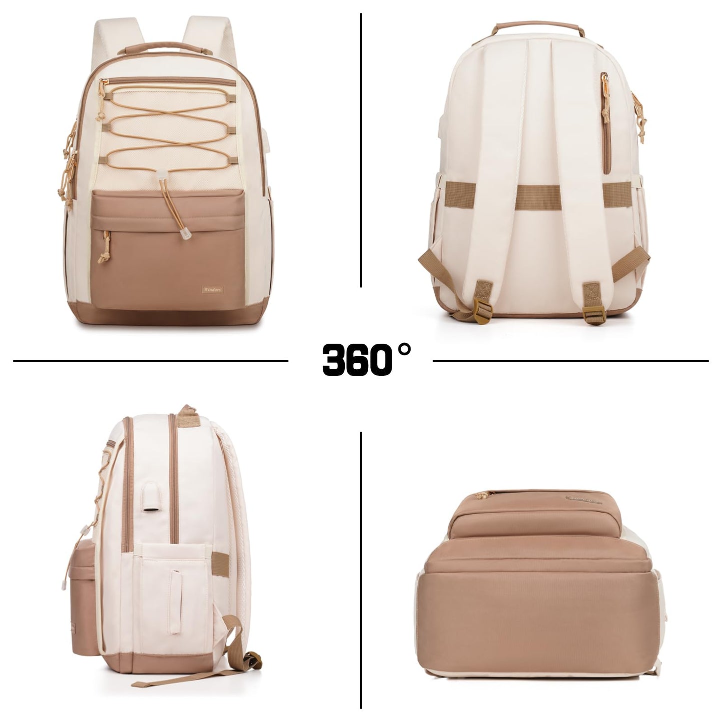 WINDARS School Backpack for Teens Girls, Aesthetic College Backpack Large Bookbag for Women Students Fashion 17.3 Inch Laptop Bag for Work Travel (Khaki Beige)