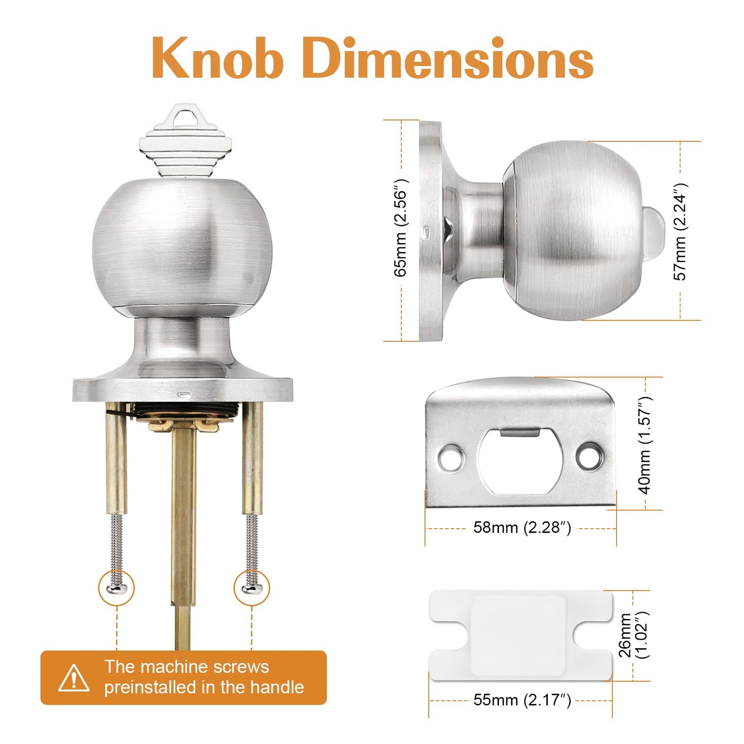 Probrico 2 Pack Keyed Alike Entry Door Knobs with Lock and Key Ball Door Knob Handles Entrance Door Lockset Brushed Nickel Finish