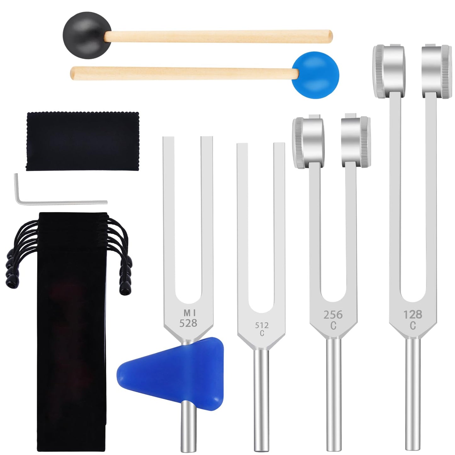 EASTROCK Tuning Fork Set for Music Therapy Yoga - 4pcs Tuned Forks (MI 528 hz, 128 hz, 256 hz, 512 hz) for Sound Healing Meditation Energy Work