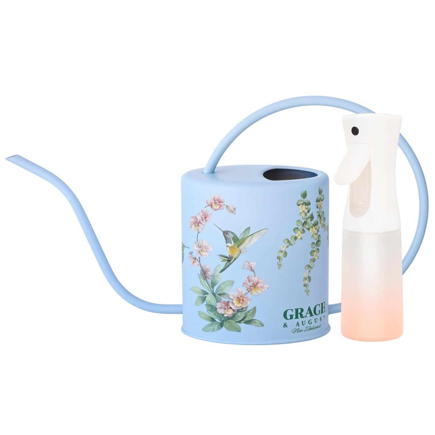 Watering Can for Indoor House Plants & Spray Water Mist Bottle - Cute Decorative Metal Gardening Small Water Can for Houseplants & Flowers with Long Spout - 1.5L 51floz 0.4 Gallon (Hummingbird Blue)