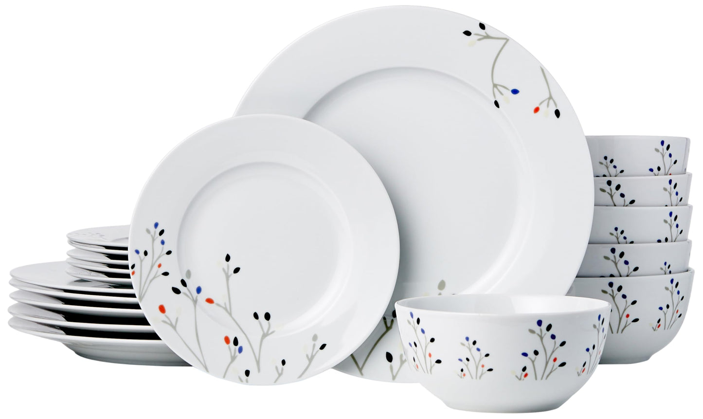 Amazon Basics 18-Piece Dinnerware Set, Dishes, Bowls, Service for 6, Branches