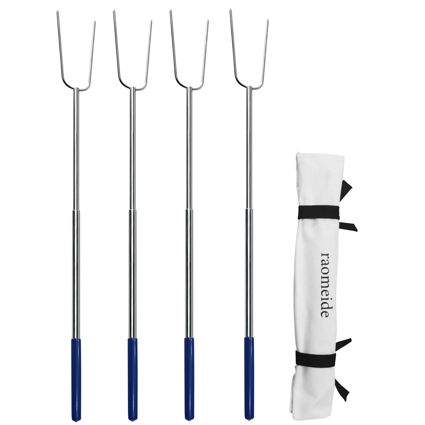 RAOMEIDE 32" Heavy Duty Hot Dog Roasting Sticks for Campfire, Smores Sticks for Fire Pit Long, Marshmallows Skewers (4 Pack)